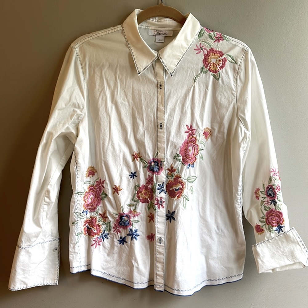 DRESS BARN embroidered cotton button up shirt